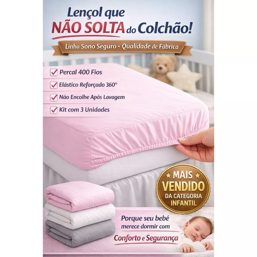 Kit 3 Lençol MINI BERÇO PEQUENO 89X38cm Avulso Percal 400 Fios Toque macio