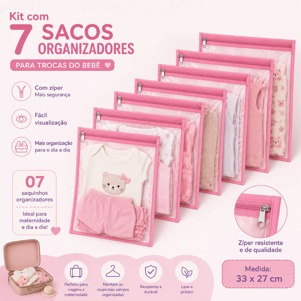 Kit 7 Saquinhos Maternidade Organizador