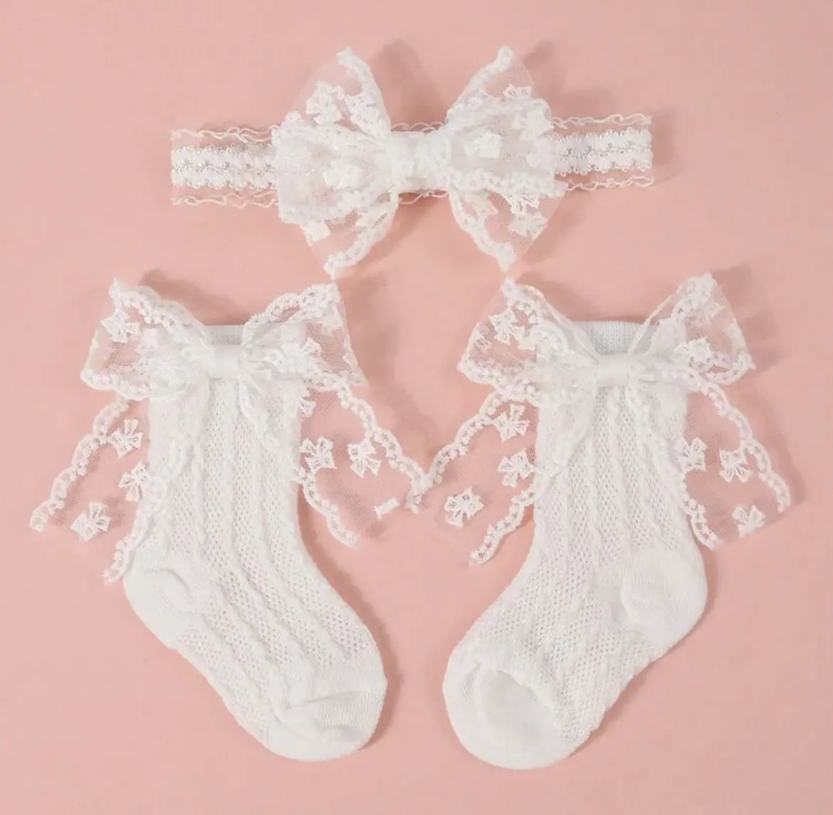 Kit Faixa De Cabelo E Meias Combinando Infantil Bebê Conjunto